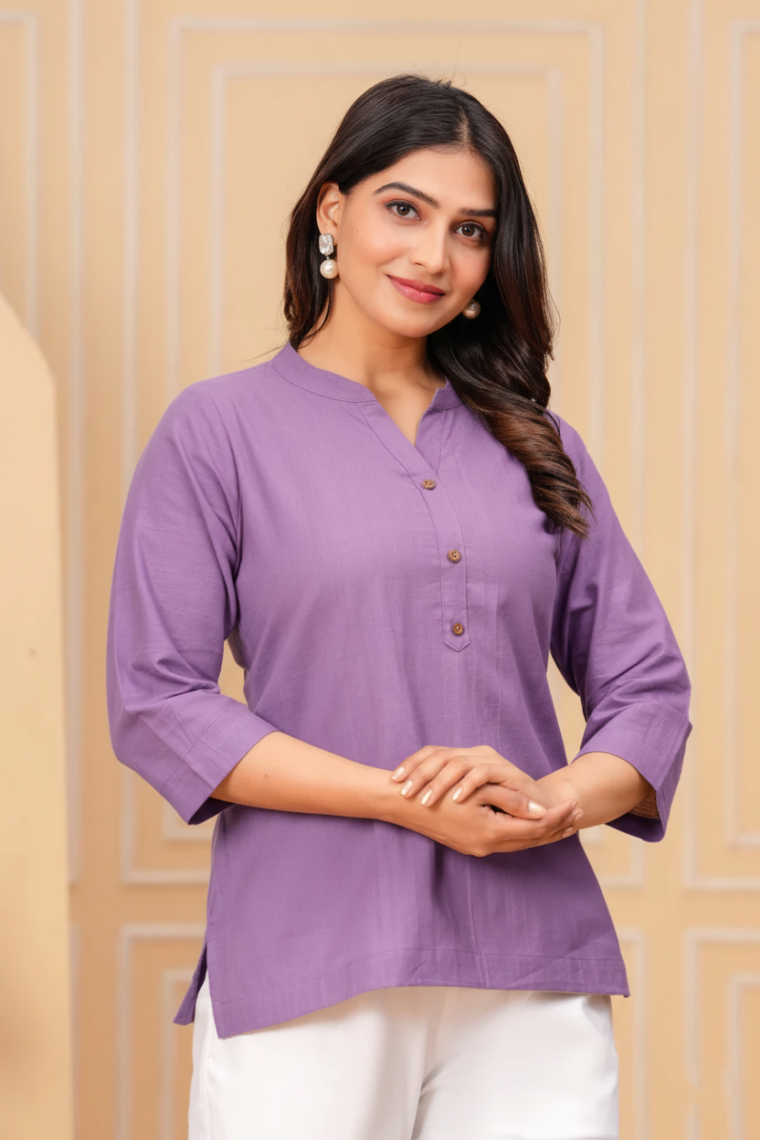 Effortless Style- Lilac Airy Linen Short Kurti