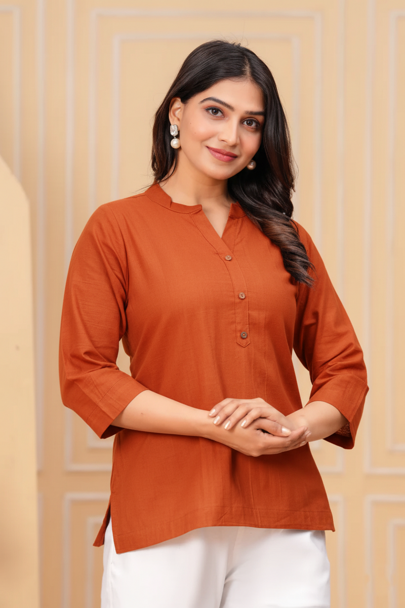 Elegant Rust Orange Rayon Straight Kurti for Women