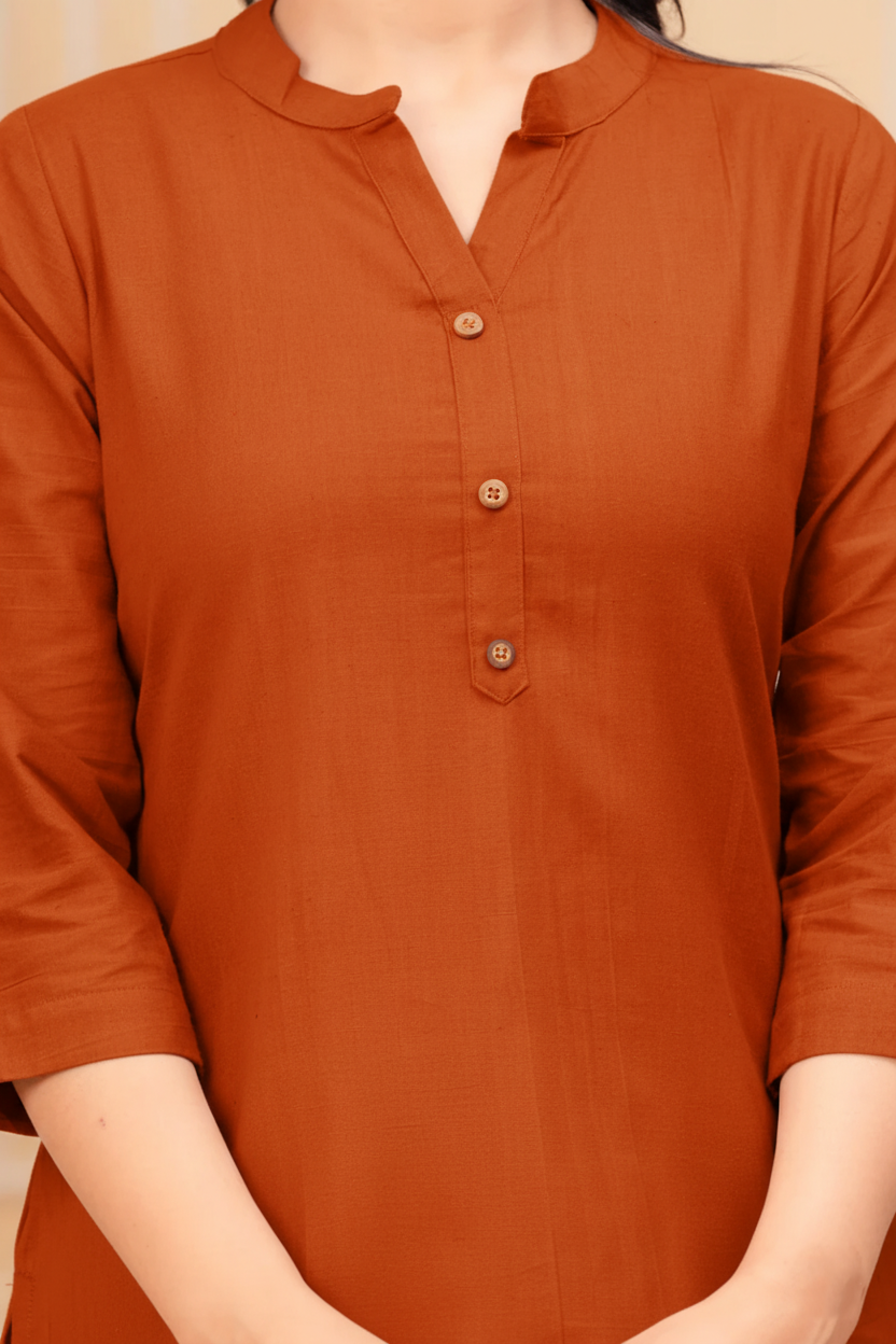 Effortless Style-Rusty Orange  Airy Linen Short Kurti